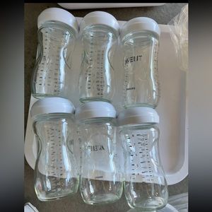 Six avent glass bottles 8 ounce
